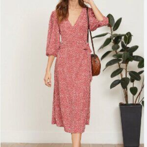 NWT Lucy Paris Anthropologie V Neck Puff Sleeve Tea Length Wrap Dress Size XS